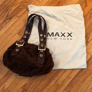 Maxi New York brown suede purse with gold hardware